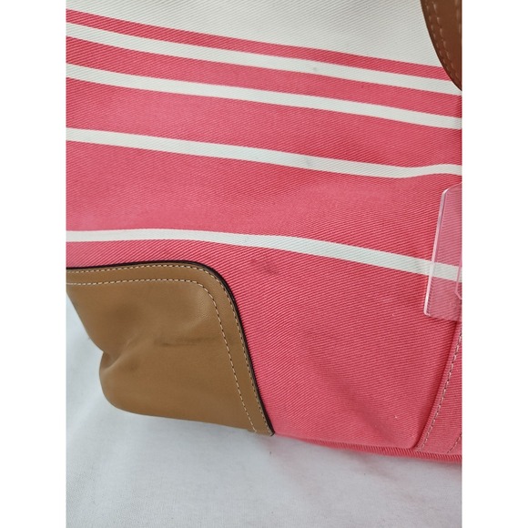 Coach Hadley Variegated Coral & Beige Striped Canvas Leather Tote Bag F30302 - Picture 13 of 16